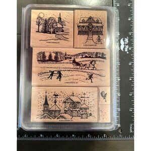 2002 Stampin Up! Winter Holiday Rubber Stamps Set RARE NEW